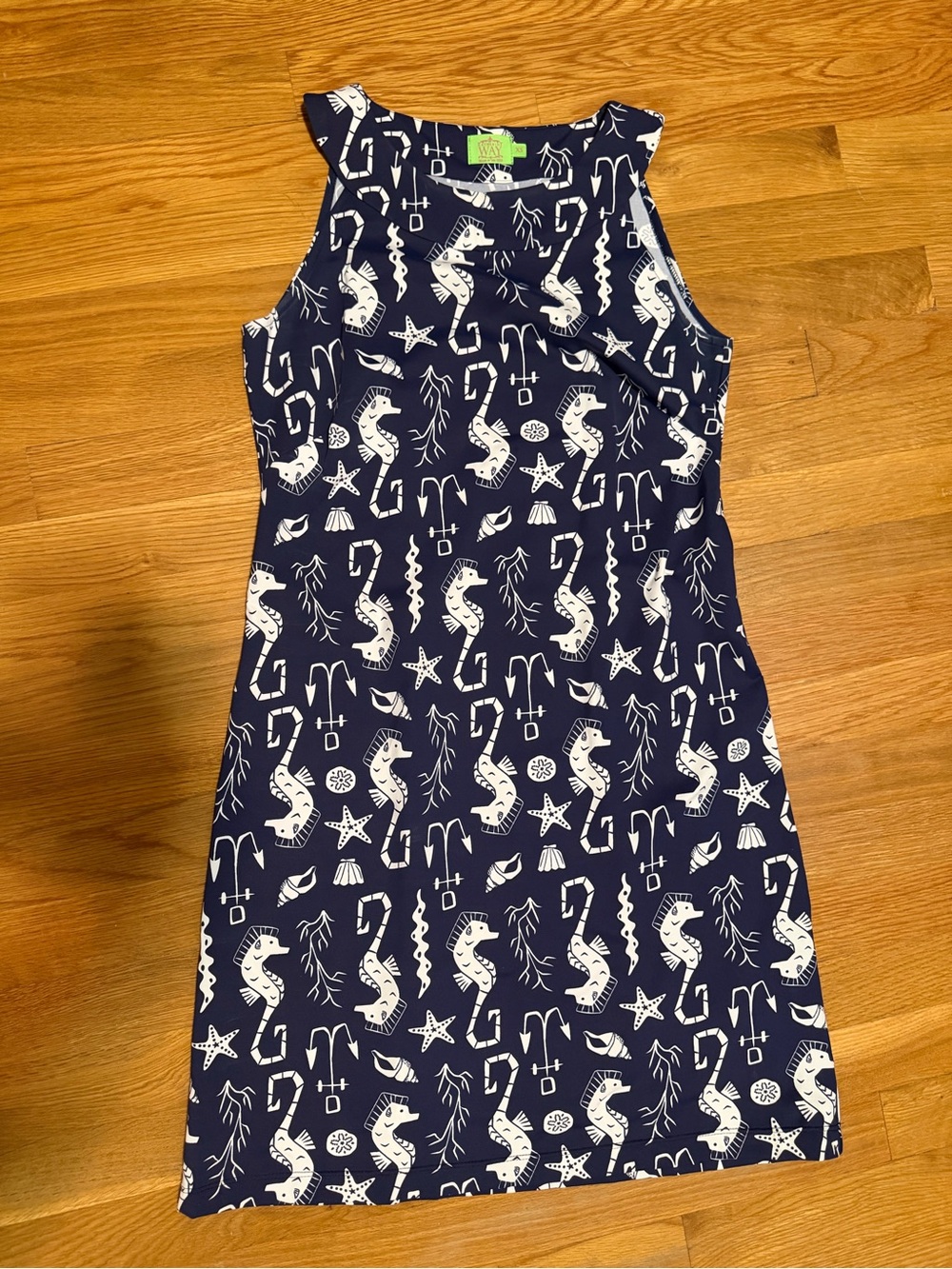 Katherine Way Navy Seahorse Print Sleeveless Dress XS